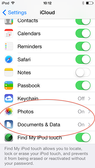 Default iCloud settings