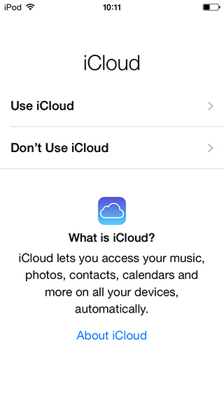 Initial iCloud dialog