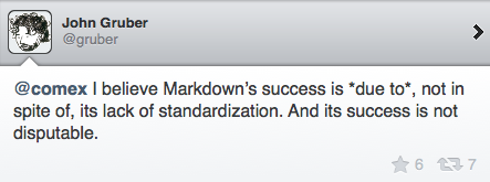 "Success of Markdown is due to lack of standard"