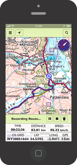 Ordnance Survey app route recording screen